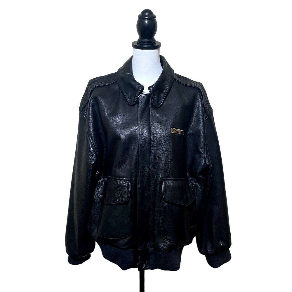 Game Sportswear Bomber Jacket Mens Medium Black Premium Leather FLAW